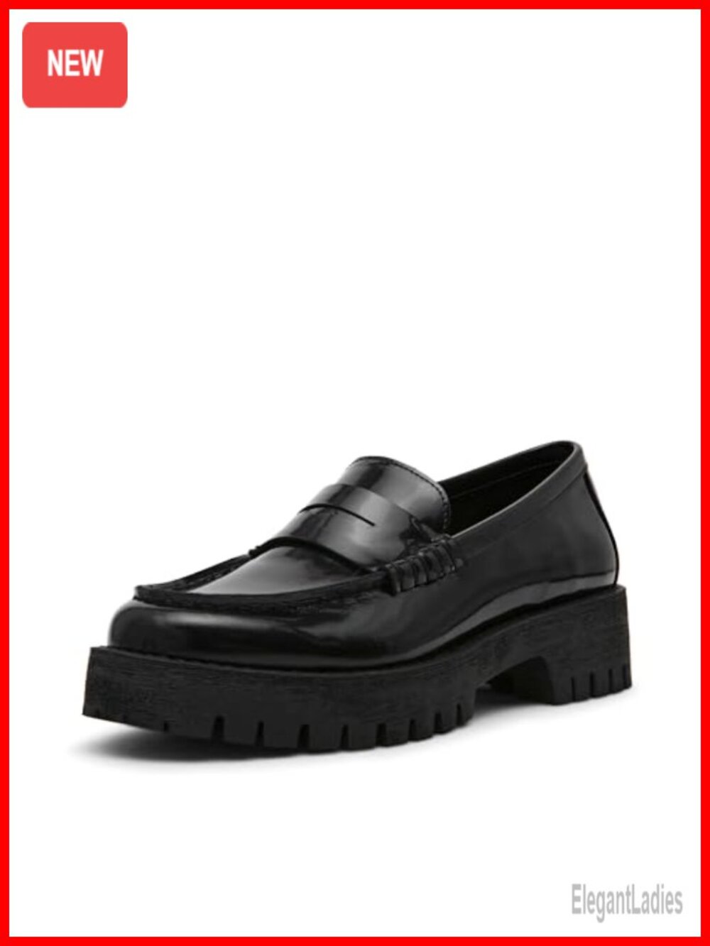 Women's Leather Platform Loafers Round Toe Slip-On